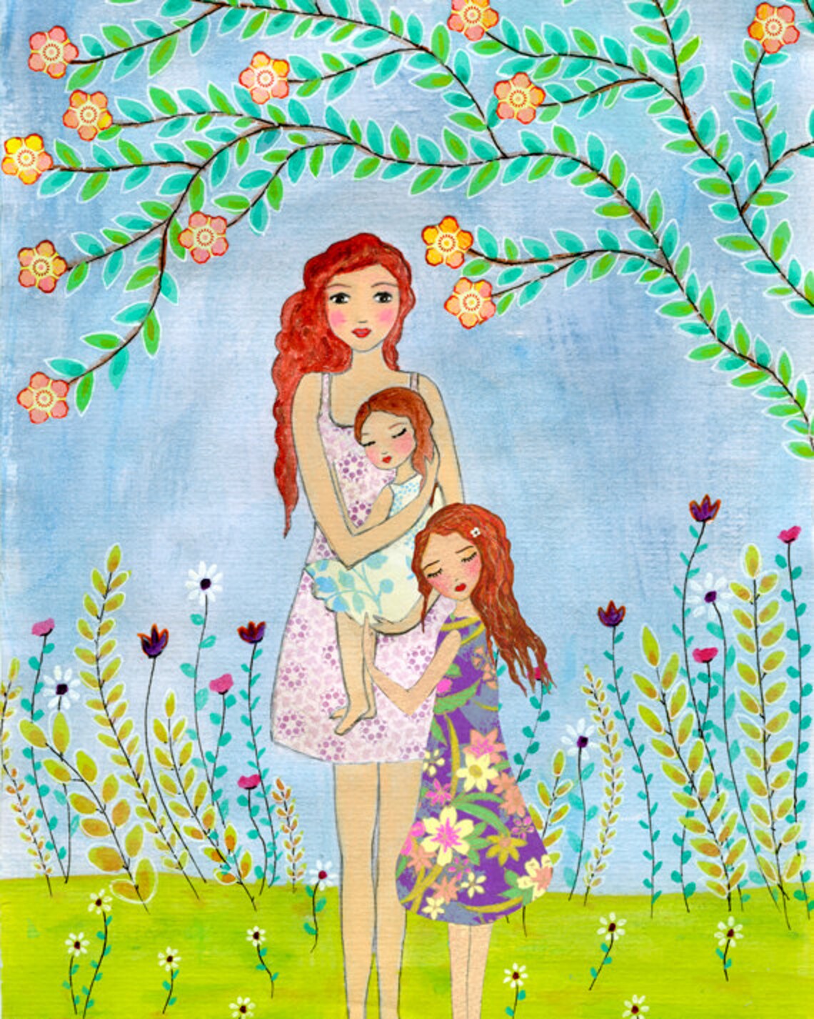Mother Daughter Painting Personalised Mother And Two Daughters Painting Art Print Mother And Child Painting Personalised Gift For Mum - Image 2