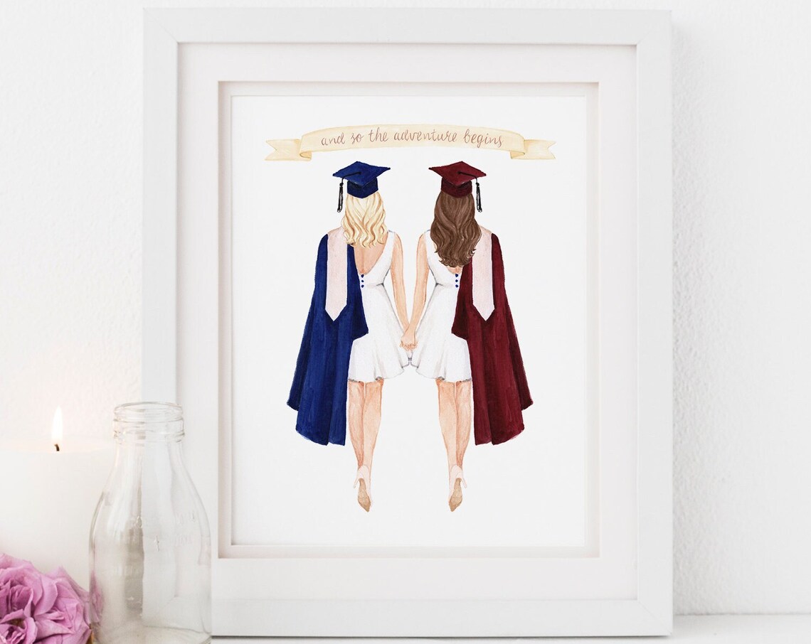 Graduation Best Friends And So The Adventure Begins Watercolor Poster - Image 2