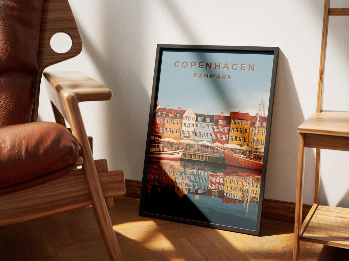 Copenhagen Nyhavn Vintage Travel Poster, Denmark - Image 4