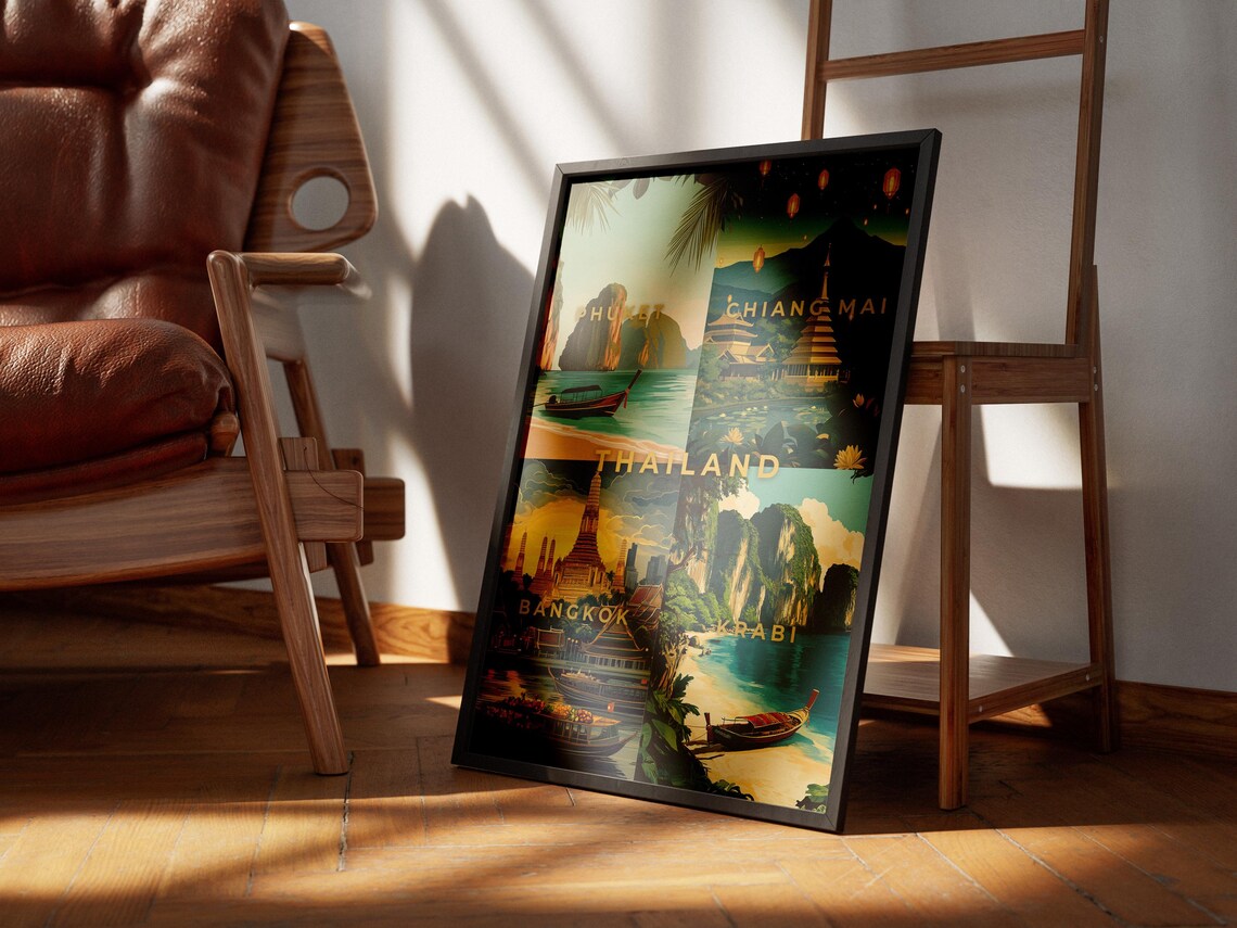Thailand Phuket Chiang Mai Bangkok Krabi Travel Collage Poster - Image 4