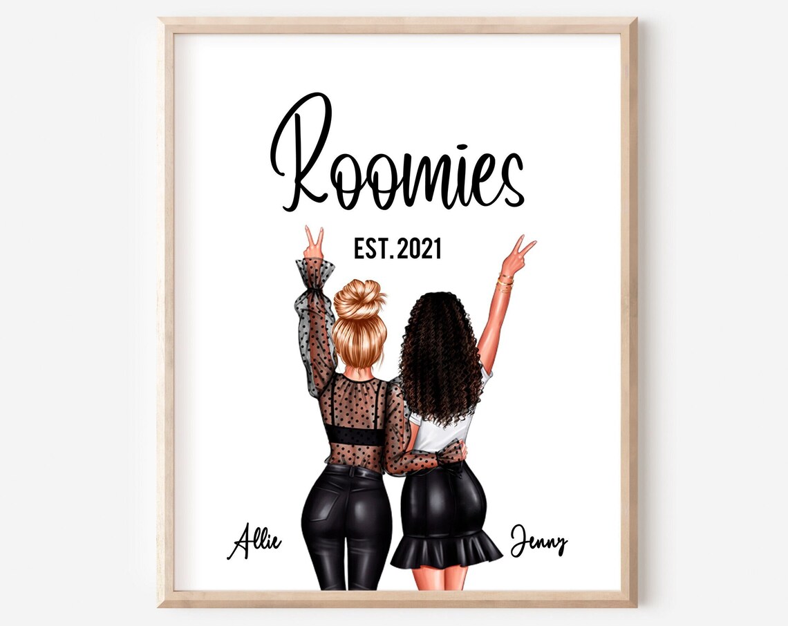 Two Roomies Peace Signs Best Friends Est 2021 Portrait Poster