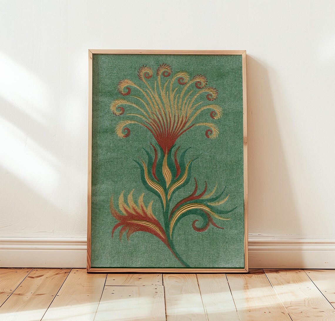 Botanical Flower Poster, Vintage Folk Linocut Art Print