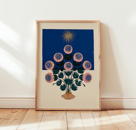 Celestial Mushroom Folk Art, Night Sky Botanical Print