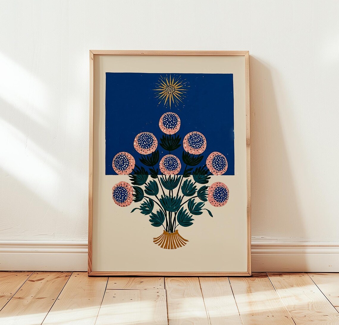 Celestial Mushroom Folk Art, Night Sky Botanical Print