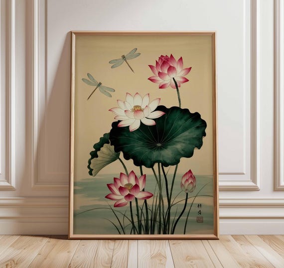 Lotus Flower Japanese Botanical Zen Art Print