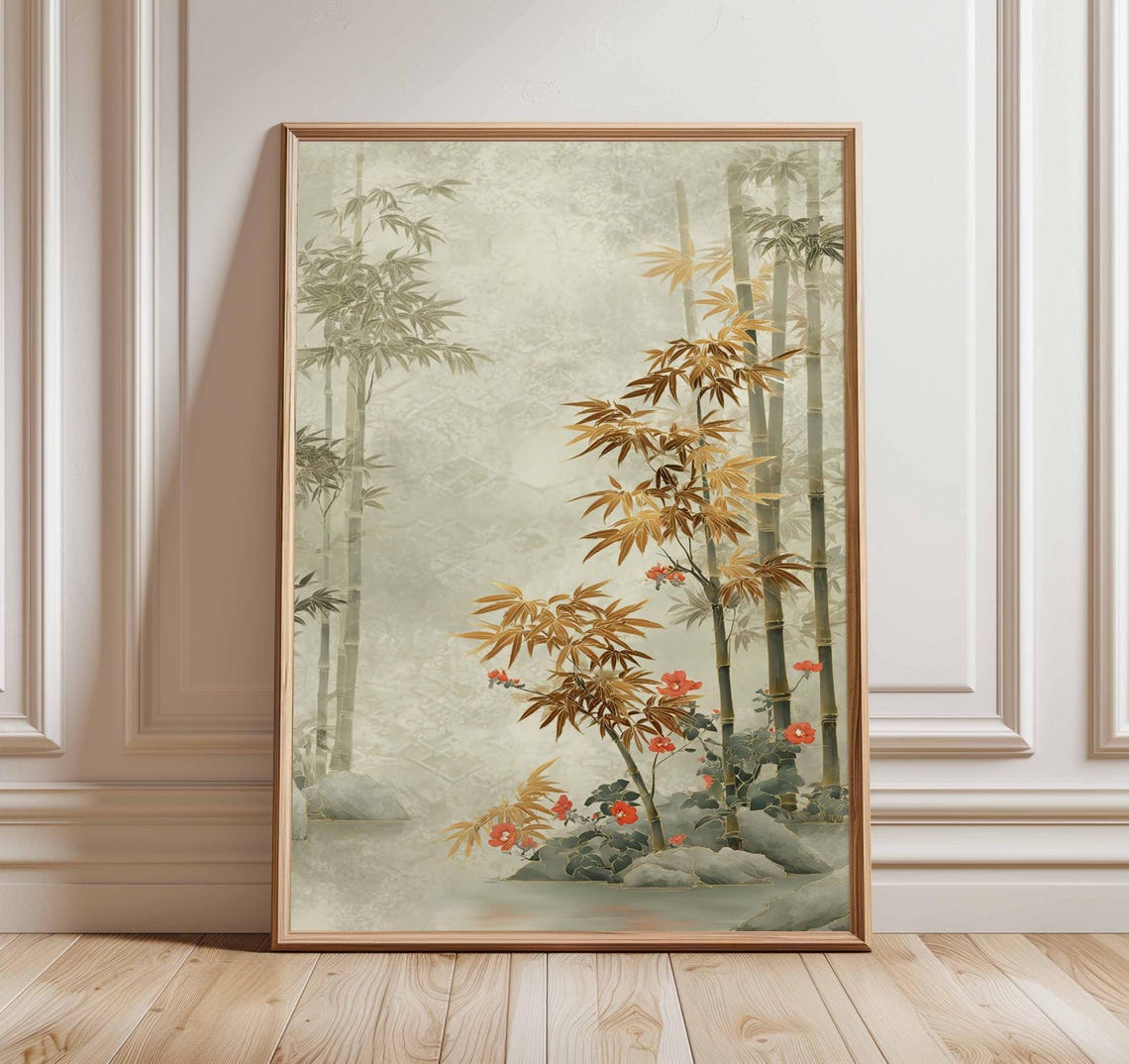 Japanese Bamboo Forest Tranquil Landscape Misty Ink Wall Art