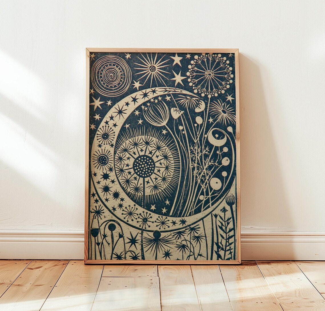 Crescent Moon Botanical Celestial Art Print