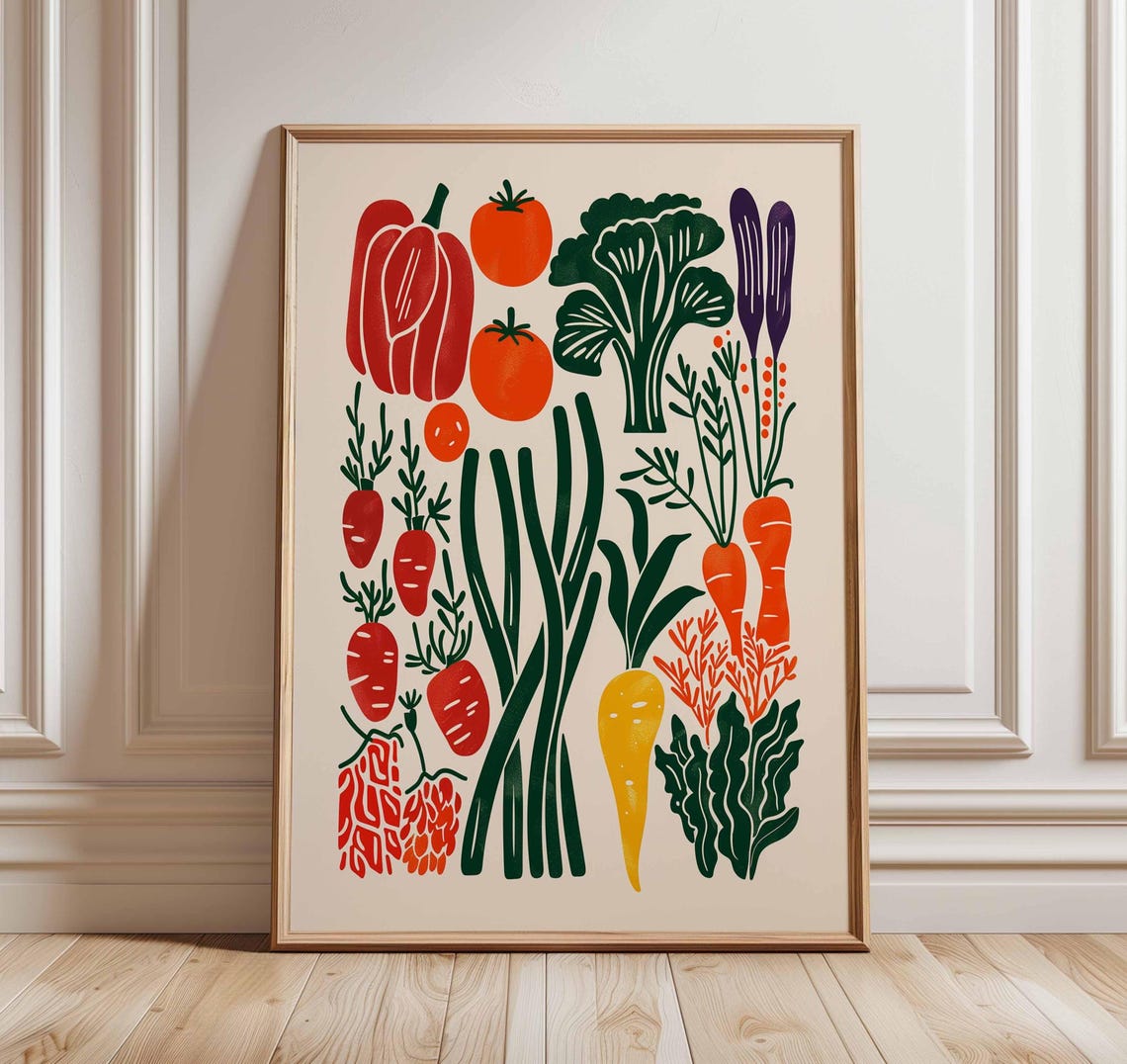 Colorful Vegetable Garden Poster Modern Botanical Kitchen Artwork