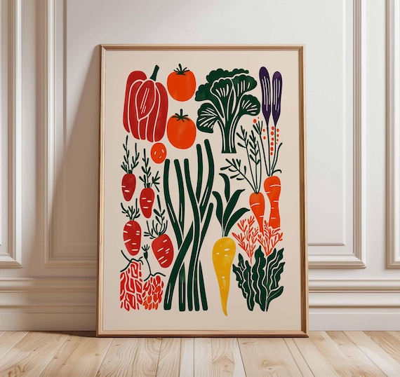 Colorful Vegetable Garden Poster Modern Botanical Kitchen Artwork