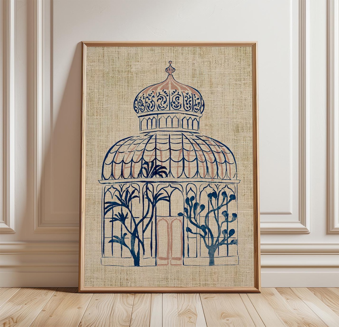Glass Conservatory Poster, Cyanotype Botanical Architecture