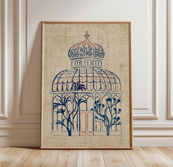 Glass Conservatory Poster, Cyanotype Botanical Architecture