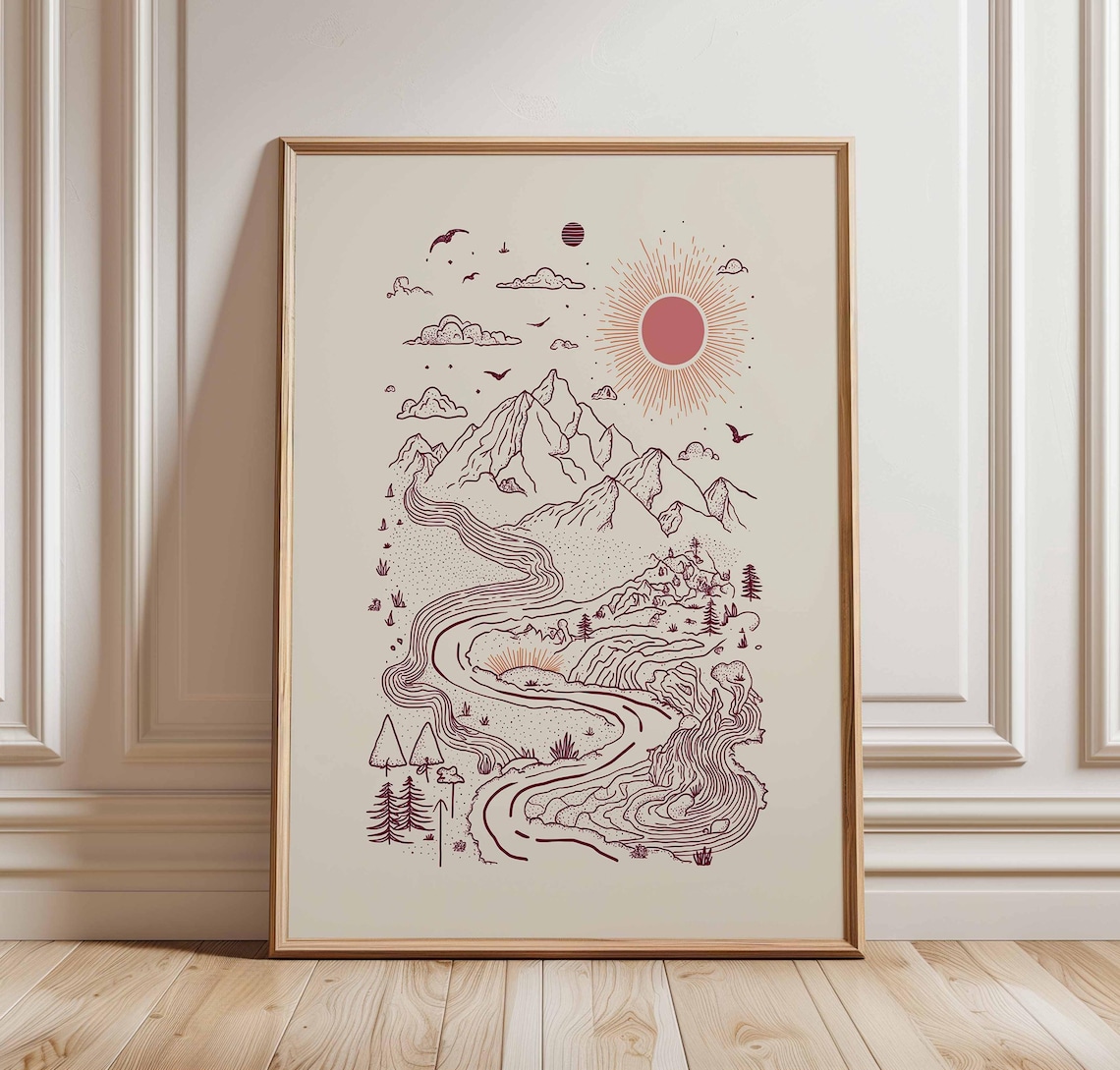 Minimalist Mountain Landscape Poster, Line Art