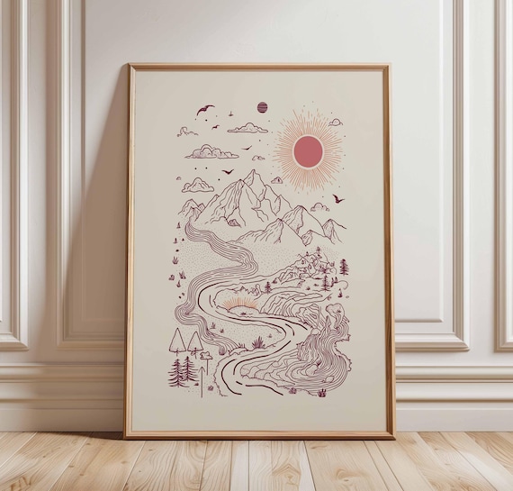 Minimalist Mountain Landscape Poster, Line Art