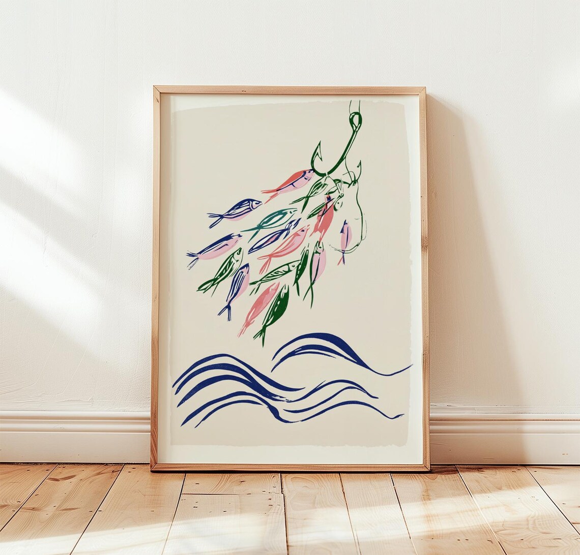 Fishing Wall Art, Sardine School Coastal Poster