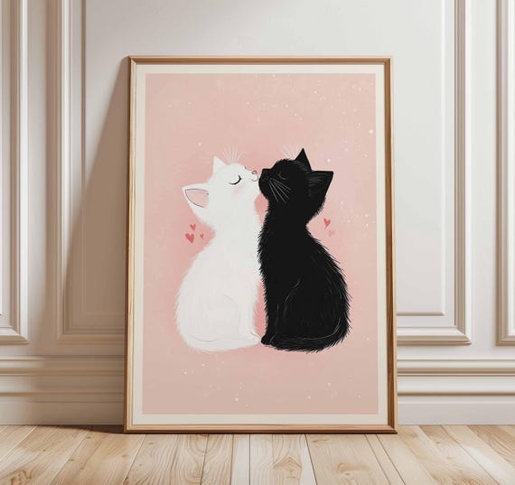 Cat Couple Cute Kitty Love Illustration Art Print