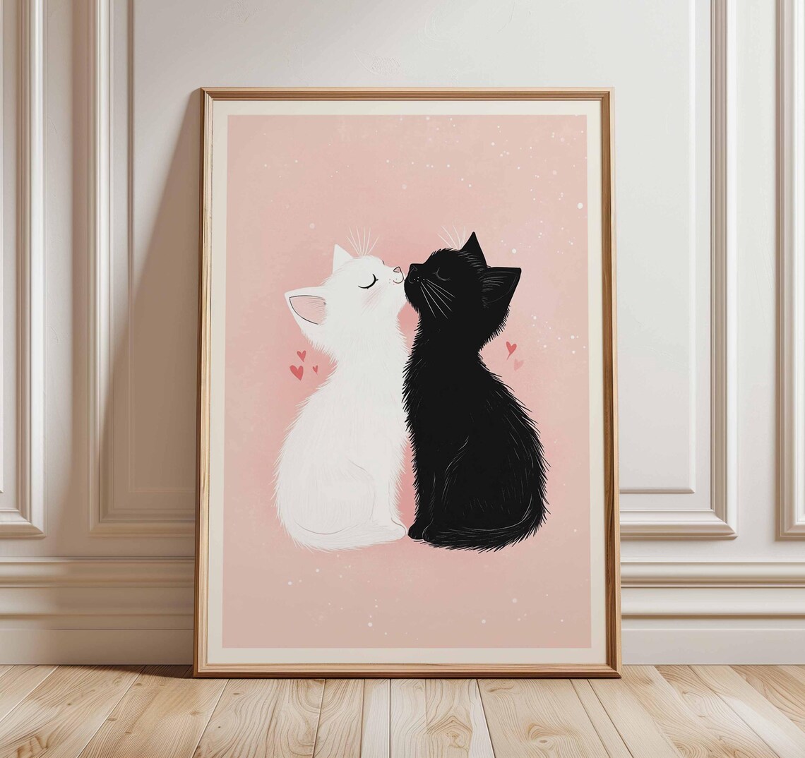 Cat Couple Cute Kitty Love Illustration Art Print