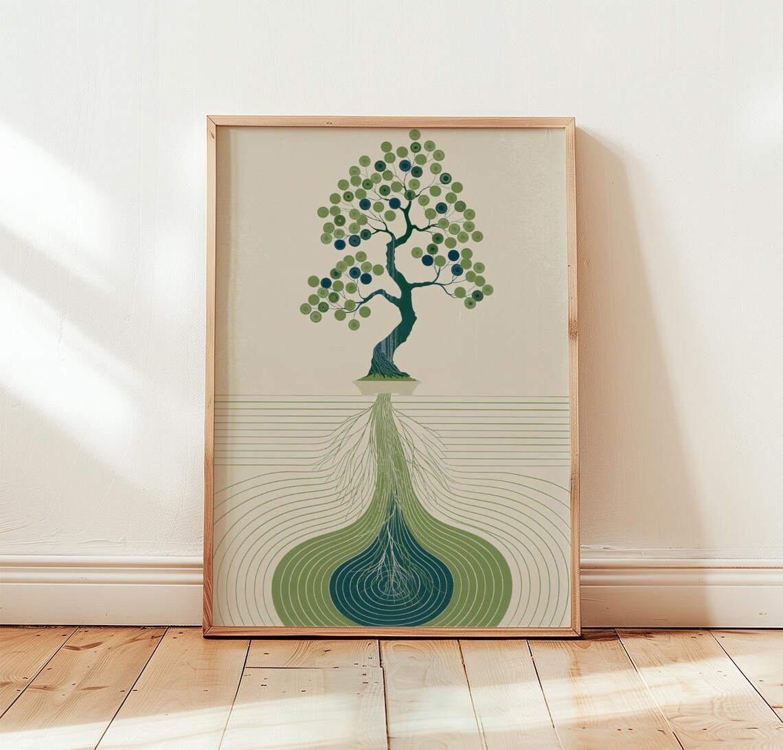Green Tree Poster, Minimal Botanical Art Print