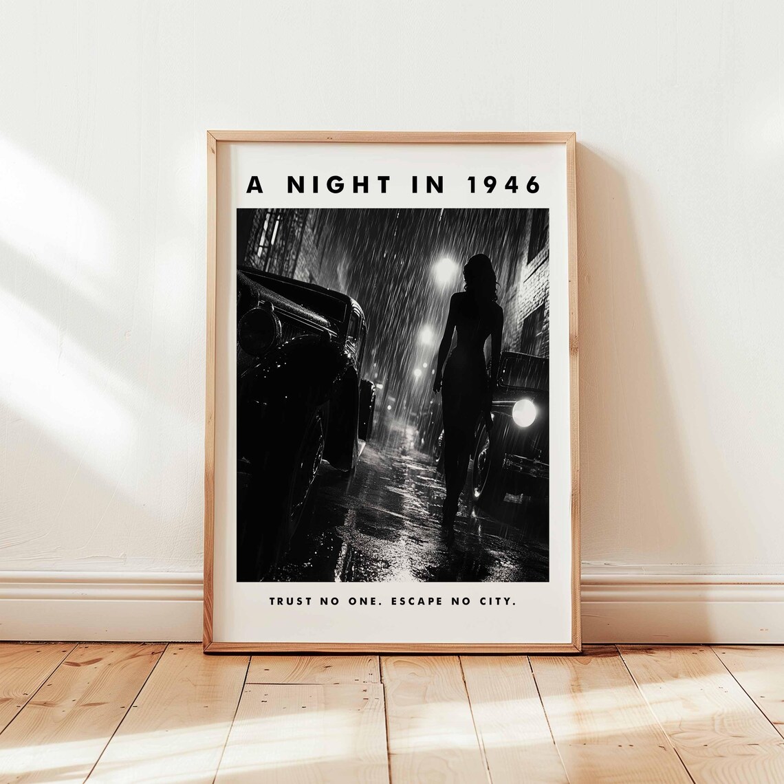 A Night in 1946 Woman in Rainy Street Vintage Film Noir Poster