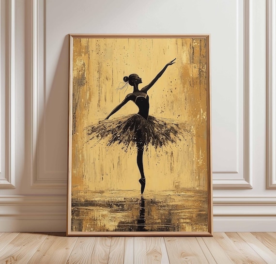 Ballerina Dance Poster Elegant Ballet Art Print Black And Gold Wall Decor Modern Silhouette