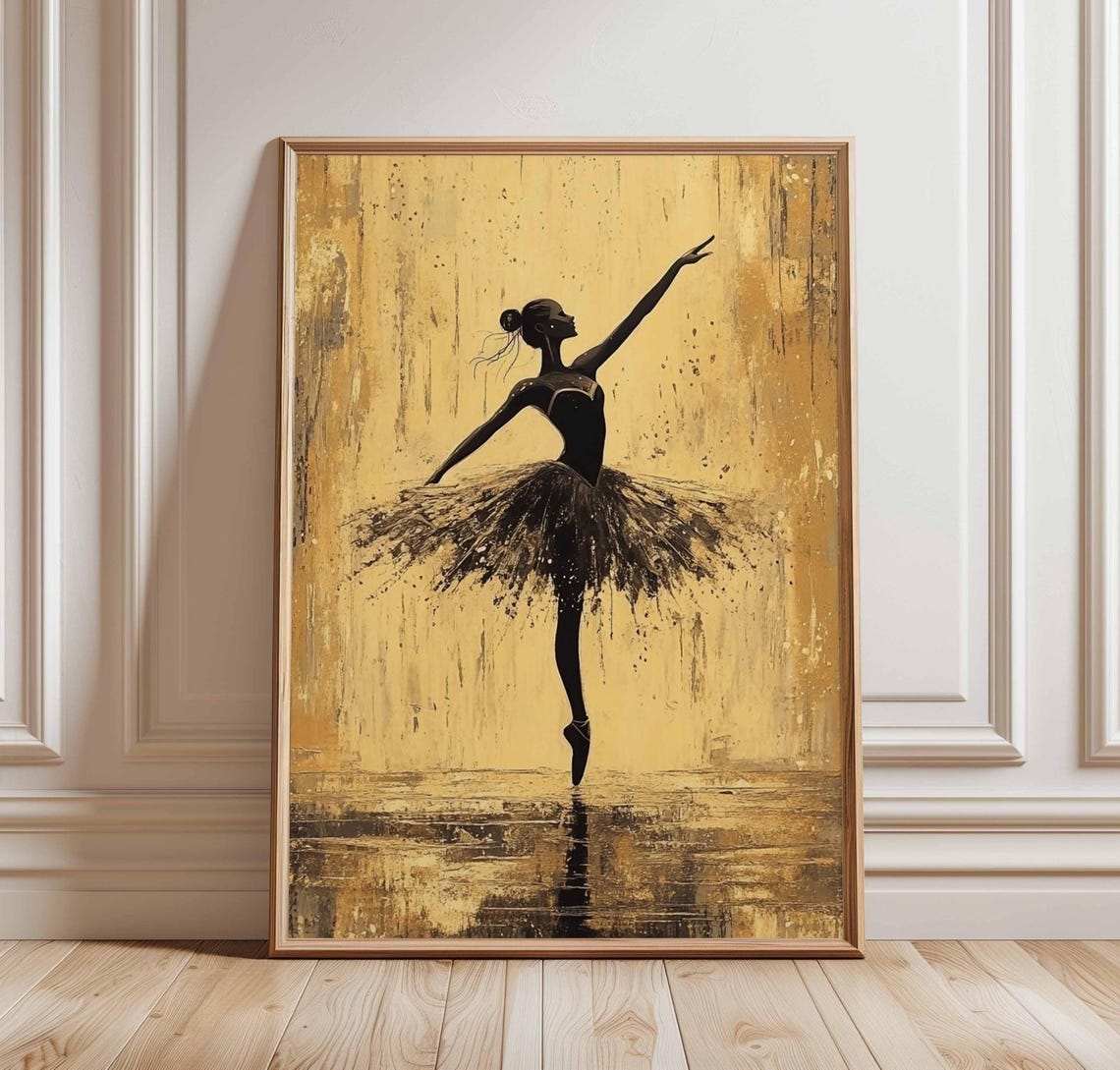 Ballerina Silhouette Gold Background Ballet Dancer Art Poster