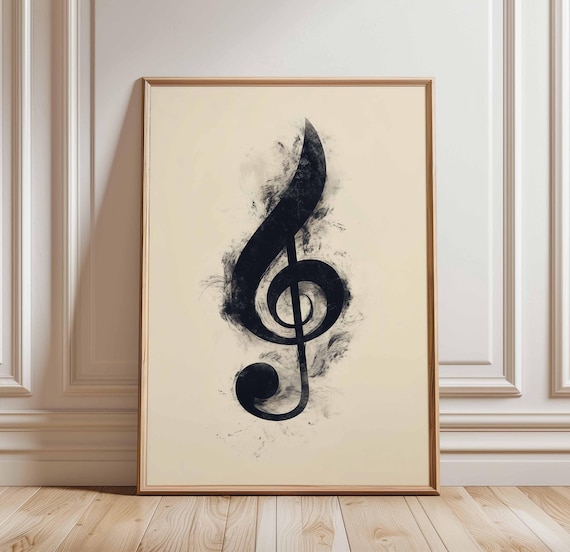 Black Treble Clef Ink Music Note Minimalist Wall Decor Art Print