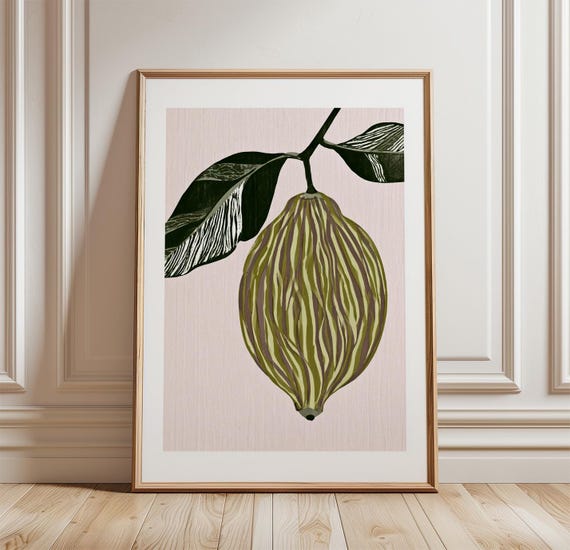 Lemon Fruit Poster, Minimalist Citrus Art Print