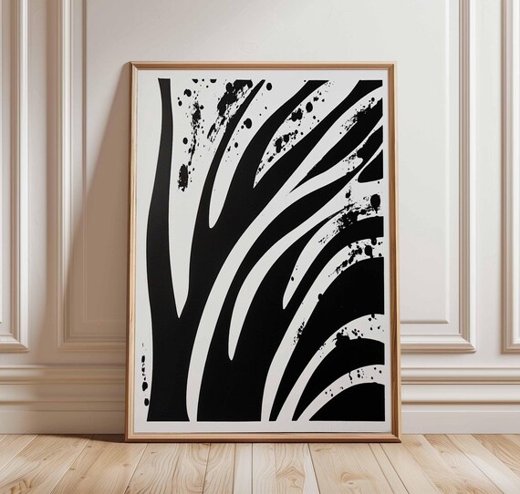 Abstract Black White Art Poster Modern Minimalist Print Ink Splash Geometric Design Monochrome Wall Decor Bold Artwork