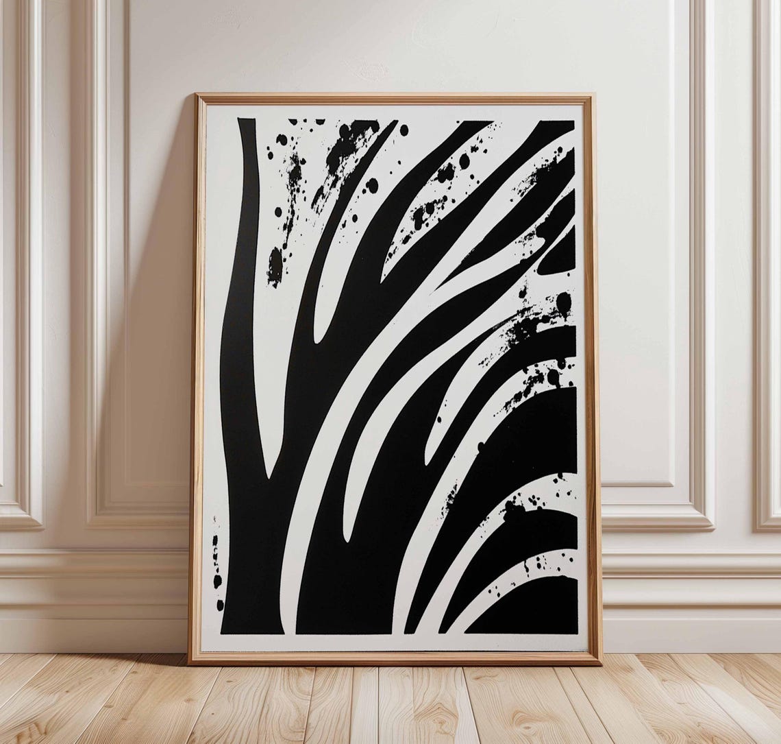Abstract Black and White Ink Splash Monochrome Bold Art Print