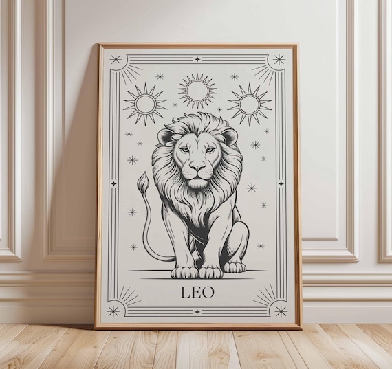 Leo Zodiac Line Drawing, Minimalist Astrology Poster