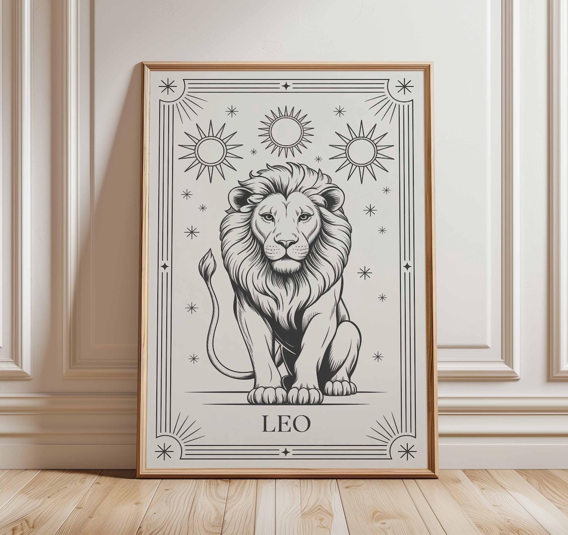 Leo Zodiac Line Drawing, Minimalist Astrology Poster
