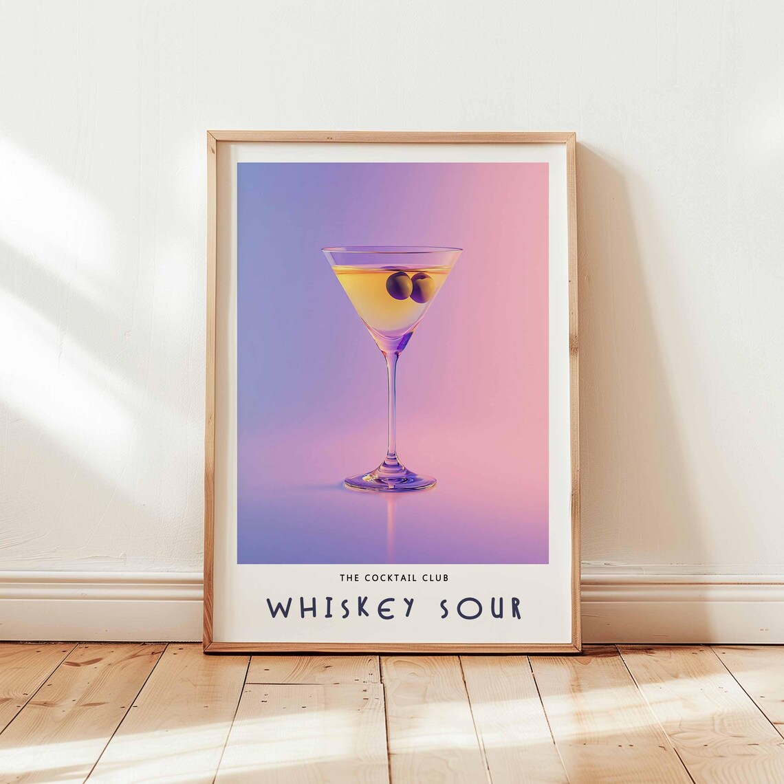 Whiskey Sour Golden Martini Olives Purple Cocktail Club Poster