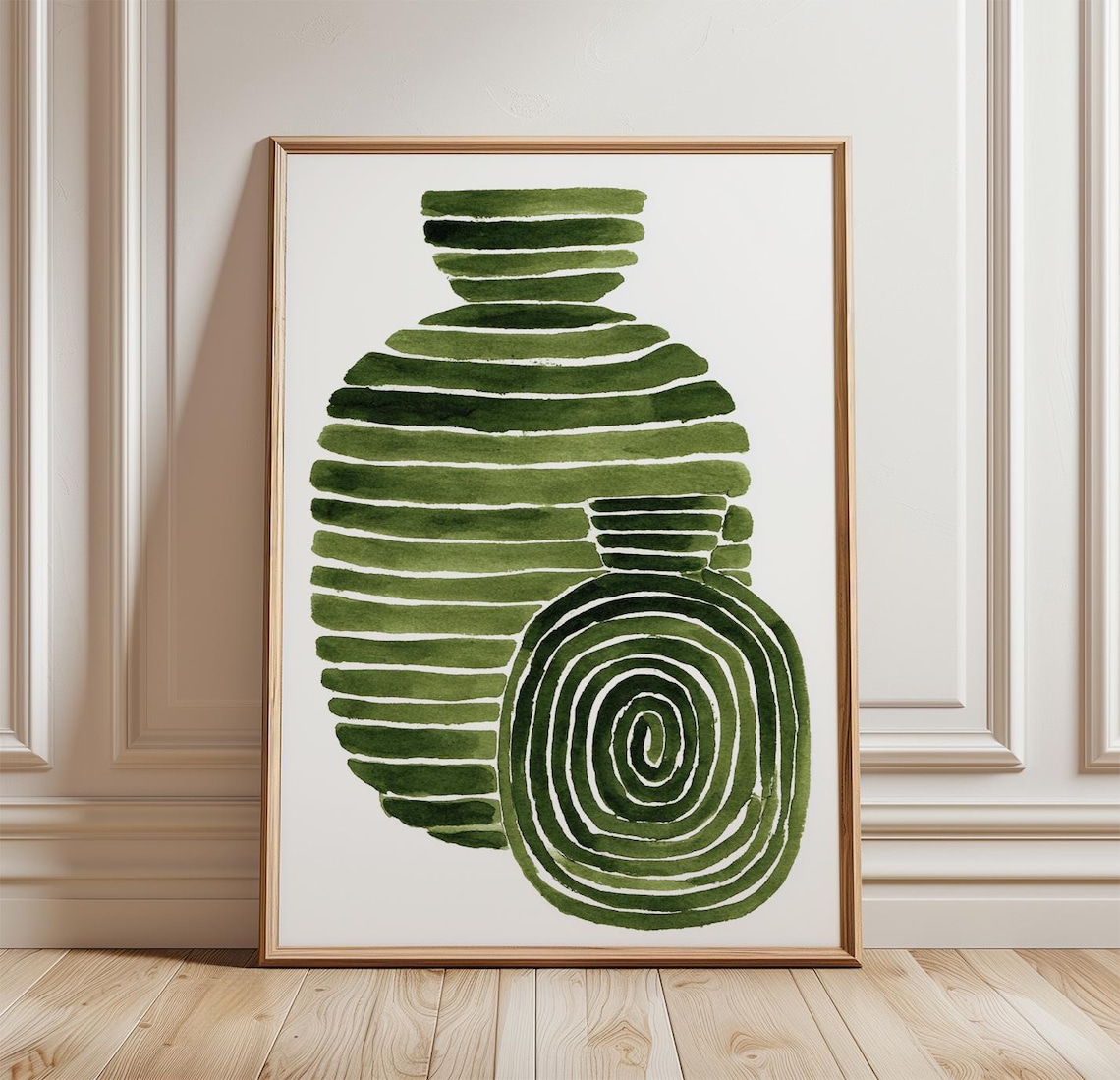 Abstract Green Vase, Modern Botanical Art Print