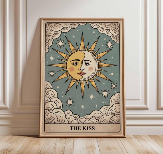 Sun And Moon The Kiss Vintage Celestial Art Print
