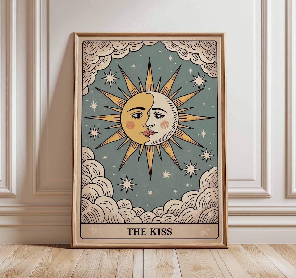 Sun And Moon The Kiss Vintage Celestial Art Print