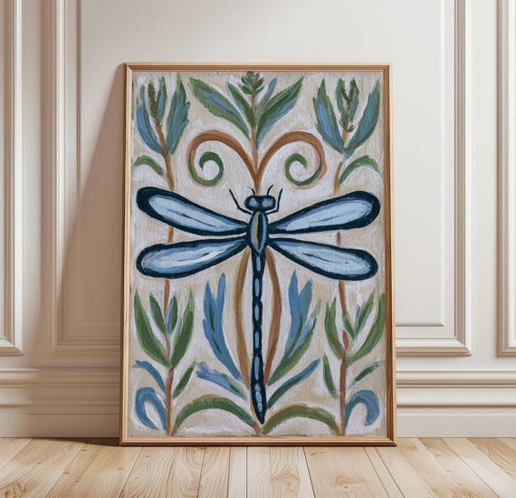 Damselfly Botanical Poster, Blue Nature