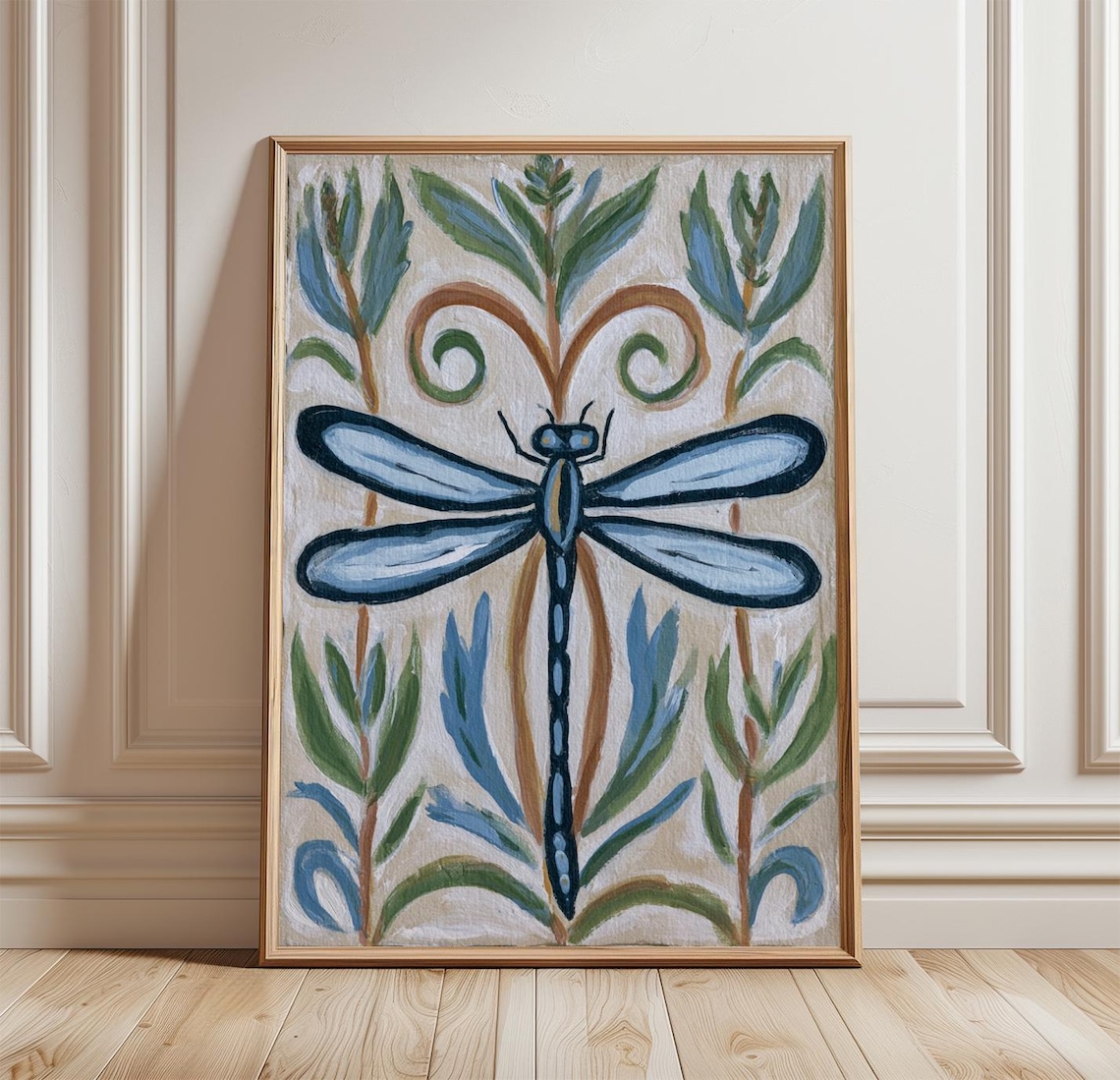 Damselfly Botanical Poster, Blue Nature