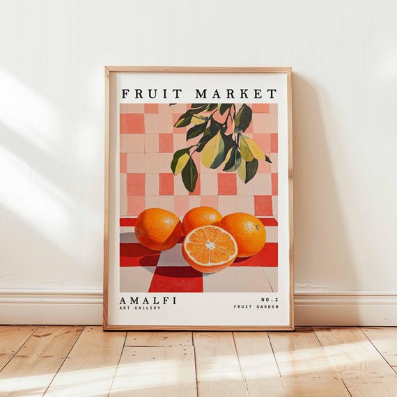 Amalfi Orange Citrus Poster Watercolor Fruit Wall Art Print Mediterranean Kitchen Decor Italian Market Still Life