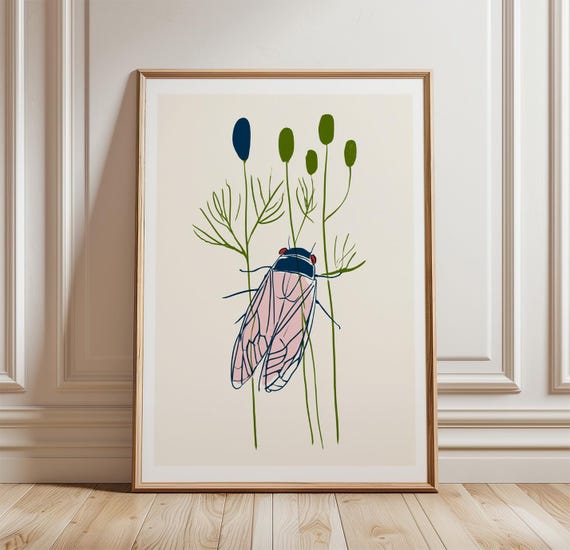 Cicada Botanical Minimal Nature Art Print