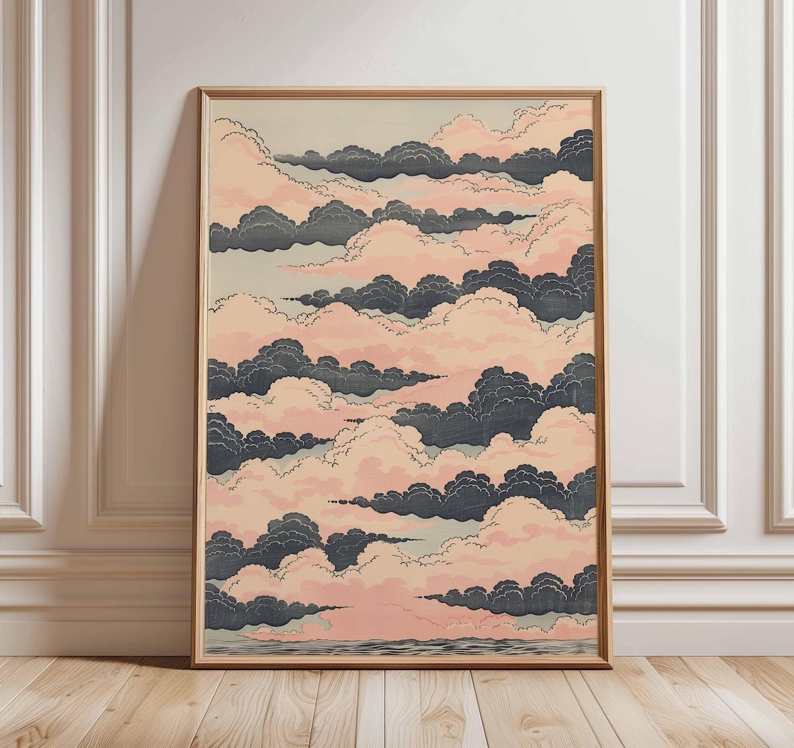 Japanese Cloud Print, Pastel Ukiyo-e Sky Art Print