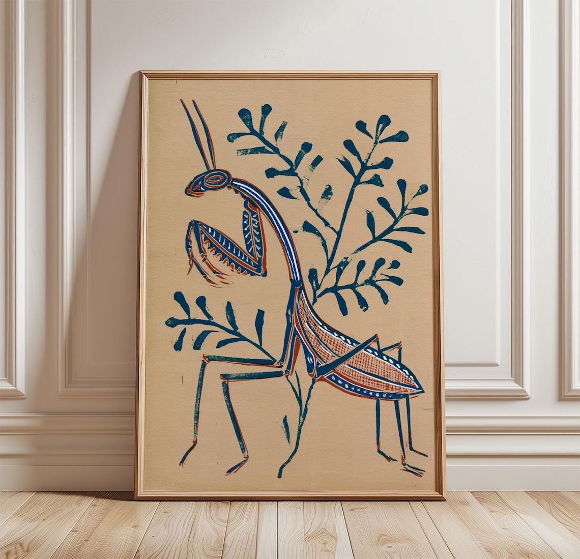 Praying Mantis Folk Art, Insect Poster Print