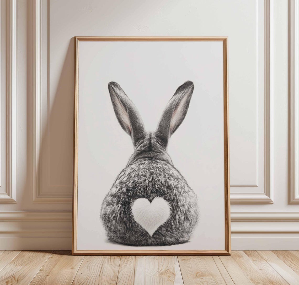 Bunny Back View With Heart Shaped Fluffy Tail Cute Animal Poster