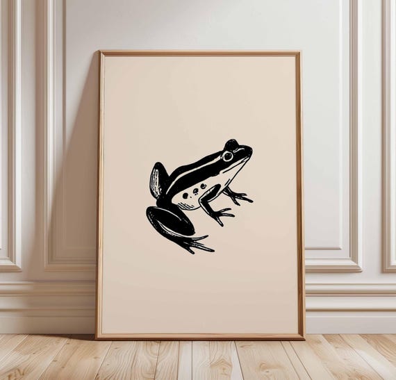 Minimalist Frog Wall Art Modern Animal Illustration Poster Black And White Amphibian Print Quirky Nature Decor Unframed Graphic Artwork