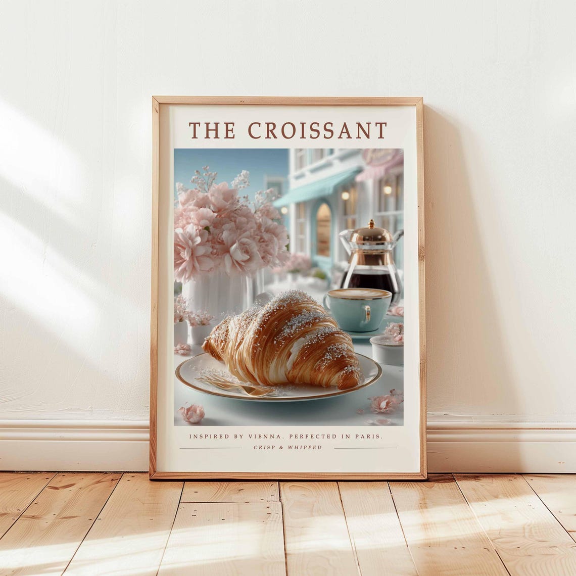 The Croissant Pink Cafe Blossoms Powdered Sugar Paris Bakery Poster