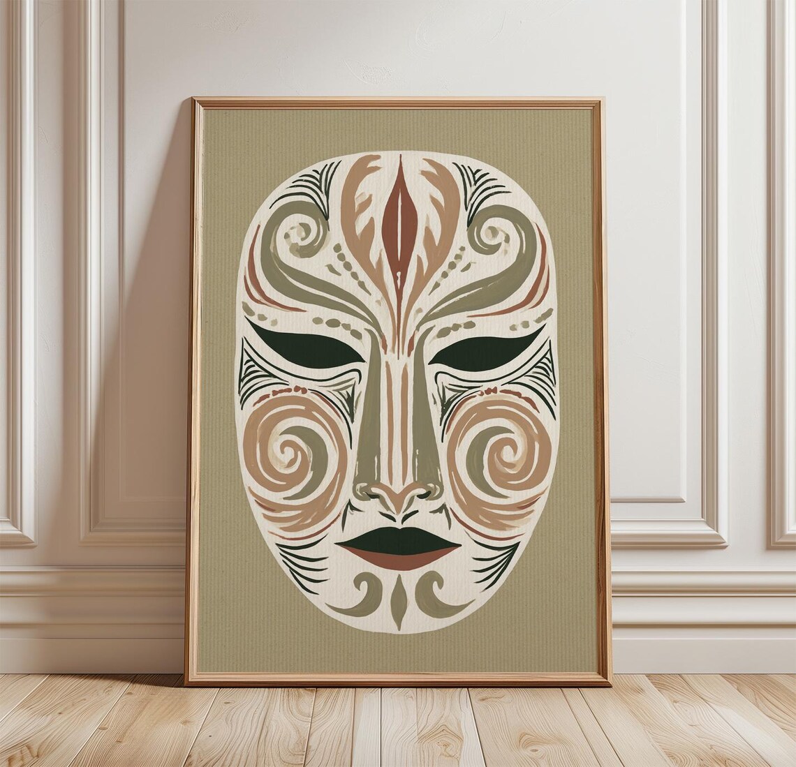 Venetian Mask Folk Art, Neutral Abstract