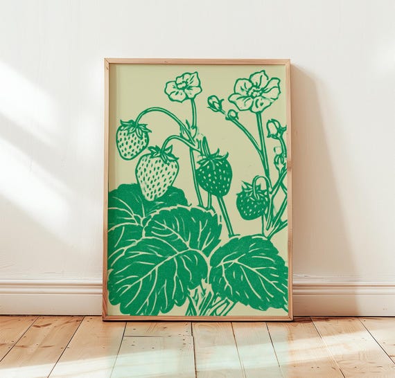 Strawberry Botanical Vintage Kitchen Art Print