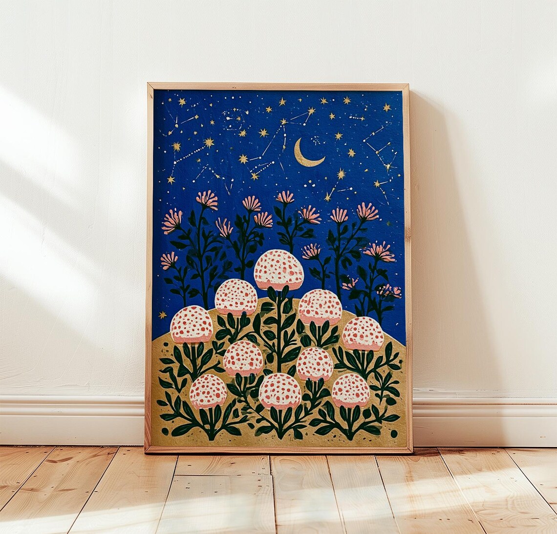 Celestial Mushroom Folk Art, Night Sky Botanical