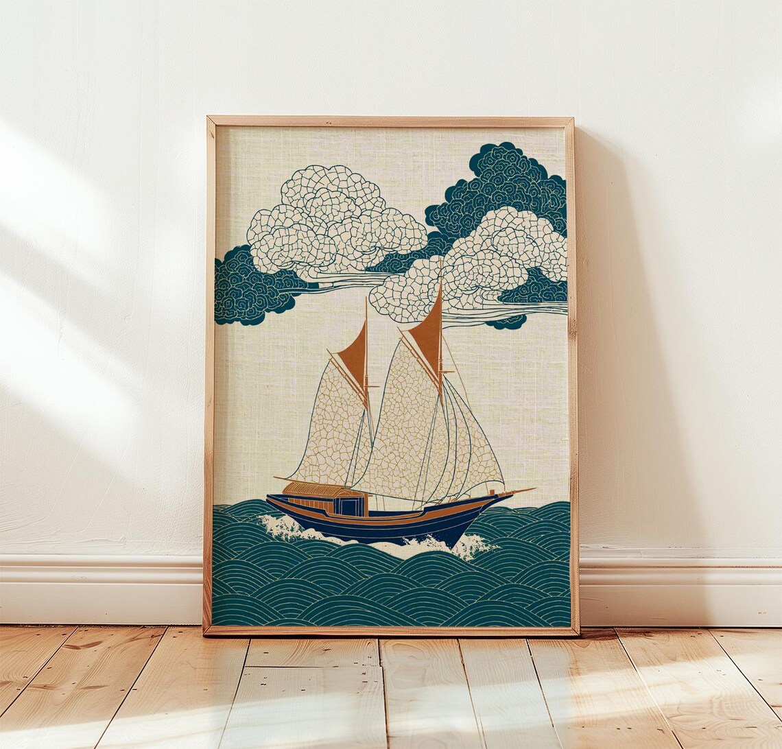 Sailing Boat Vintage Coastal Nautical Art Print
