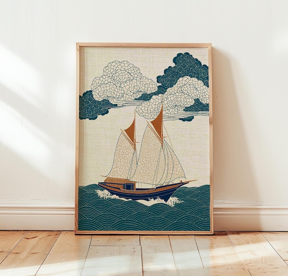 Sailing Boat Vintage Coastal Nautical Art Print
