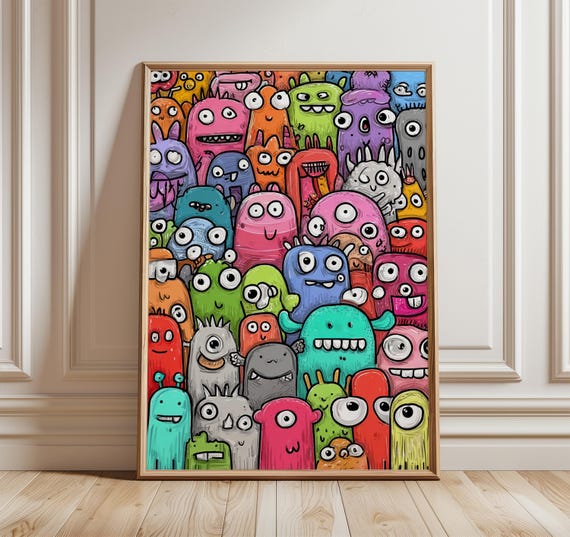 Colorful Monster Poster Print, Cute Cartoon Character