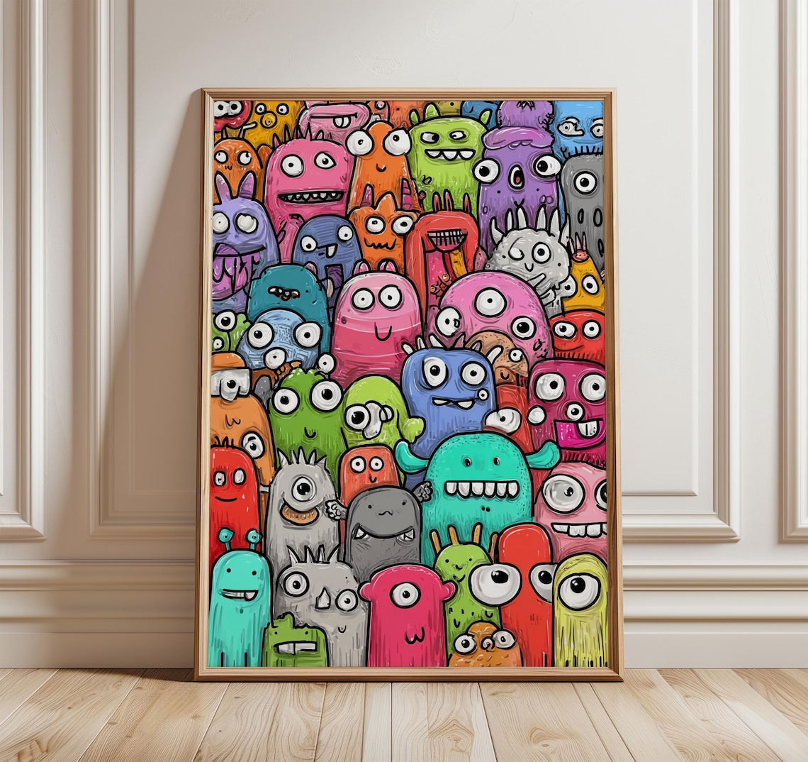 Colorful Monster Poster Print, Cute Cartoon Character